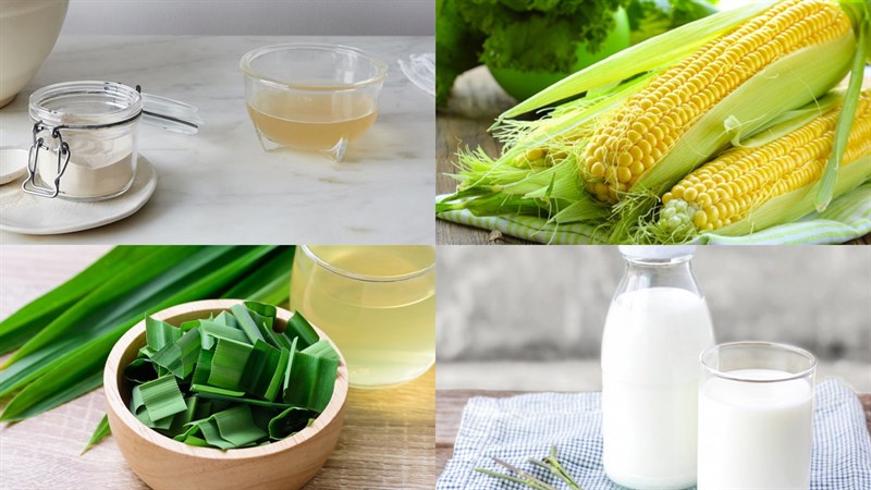 Nguyên liệu món ăn bánh trung thu rau câu sữa ngô lá dứa